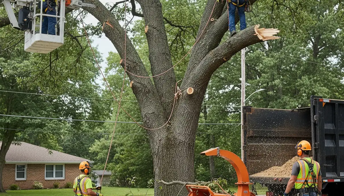 Emergency tree crew clearing storm damage in Salt Lake City, UT