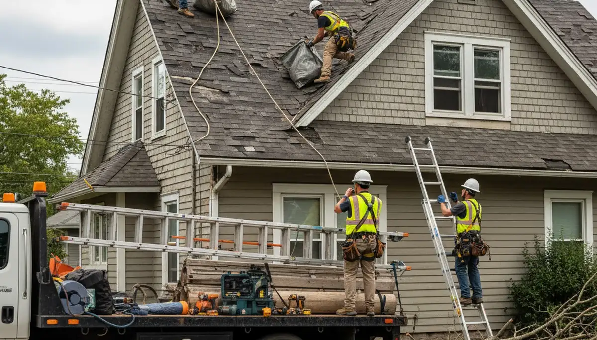 Storm damage cleanup crew removing fallen tree debris in Salt Lake City, UT
