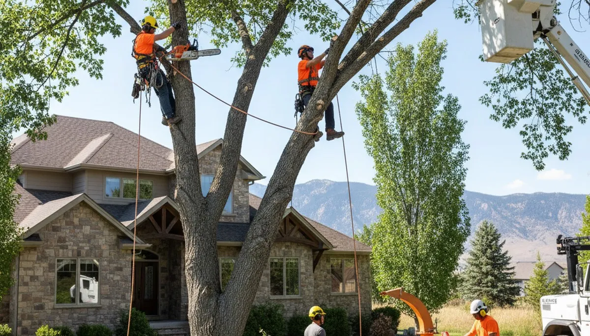 Tree service crew in Salt Lake City, UT removing a tree with professional equipment