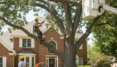 Tree service crew removing a tree in Salt Lake City, UT for safe property clearance