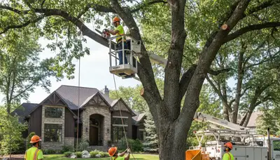 Tree service crew removing a tree in Salt Lake City, UT for safe property clearance