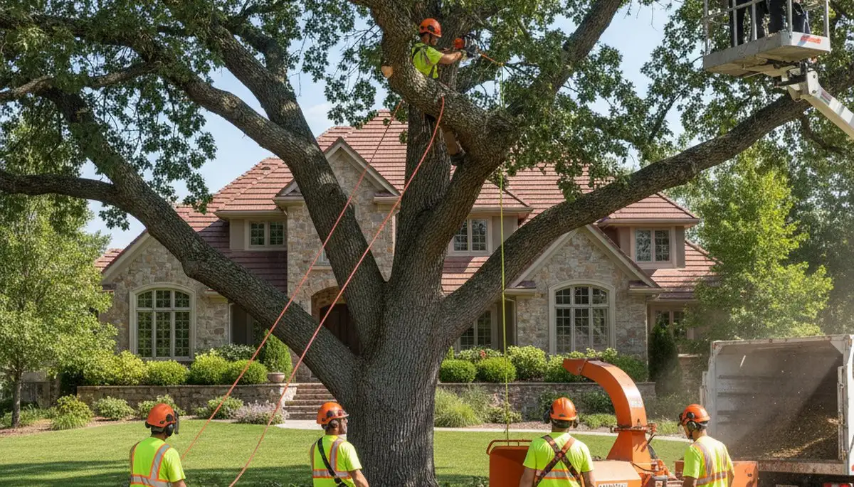 Tree service crew trimming a tree in Salt Lake City, UT for safe, professional removal and maintenance