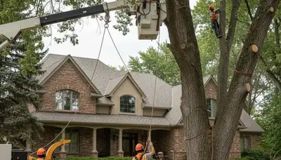 Tree service crew removing a tree in Salt Lake City, UT for safe property clearance