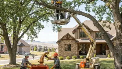 Tree service crew in Salt Lake City, UT handling safe tree removal for a residential property