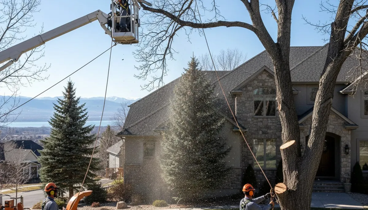 Tree service crew in Salt Lake City, UT removing a tree for safe property clearance