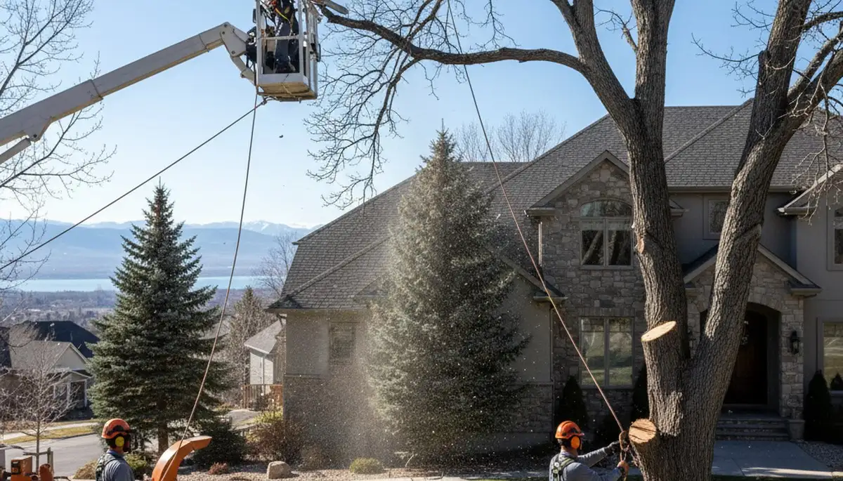Tree service crew in Salt Lake City, UT removing a tree for safe property clearance