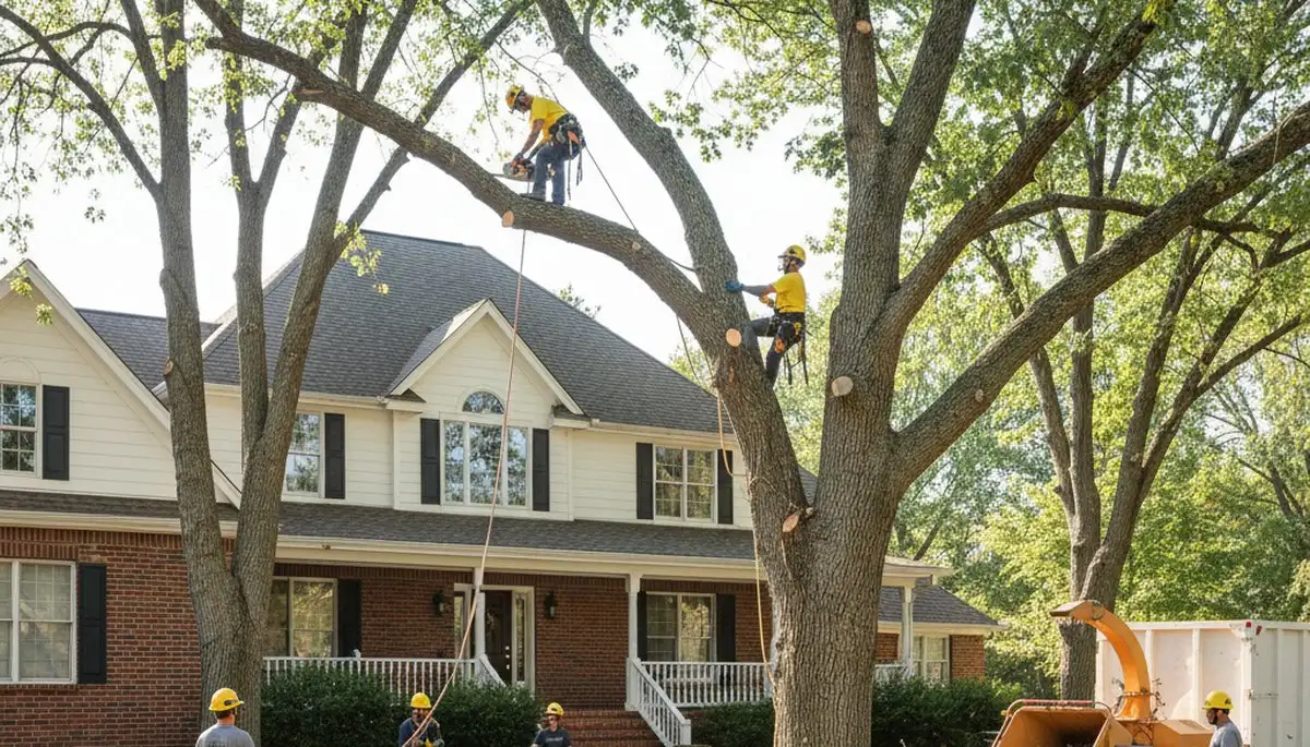 Tree service crew removing a tree in Salt Lake City, UT for safe residential property clearance