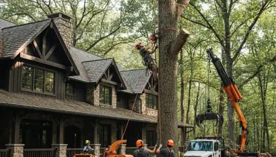 Tree service crew in Salt Lake City, UT performing safe tree removal on a residential property